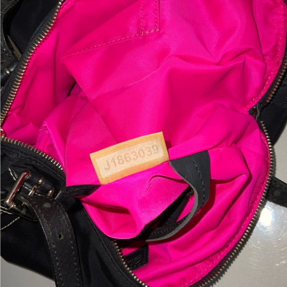 NEW DOONEY & BOURKE Black Nylon Pink Lining Logo Charm Leather Trim Shoulder Bag - Picture 7 of 11